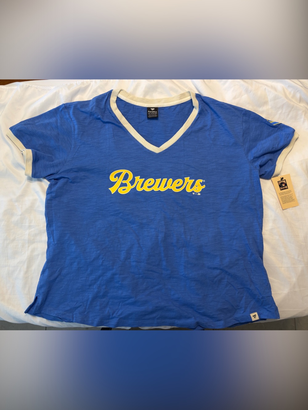 NWT Milwaukee Brewers Ringer Tee with Yellow Script